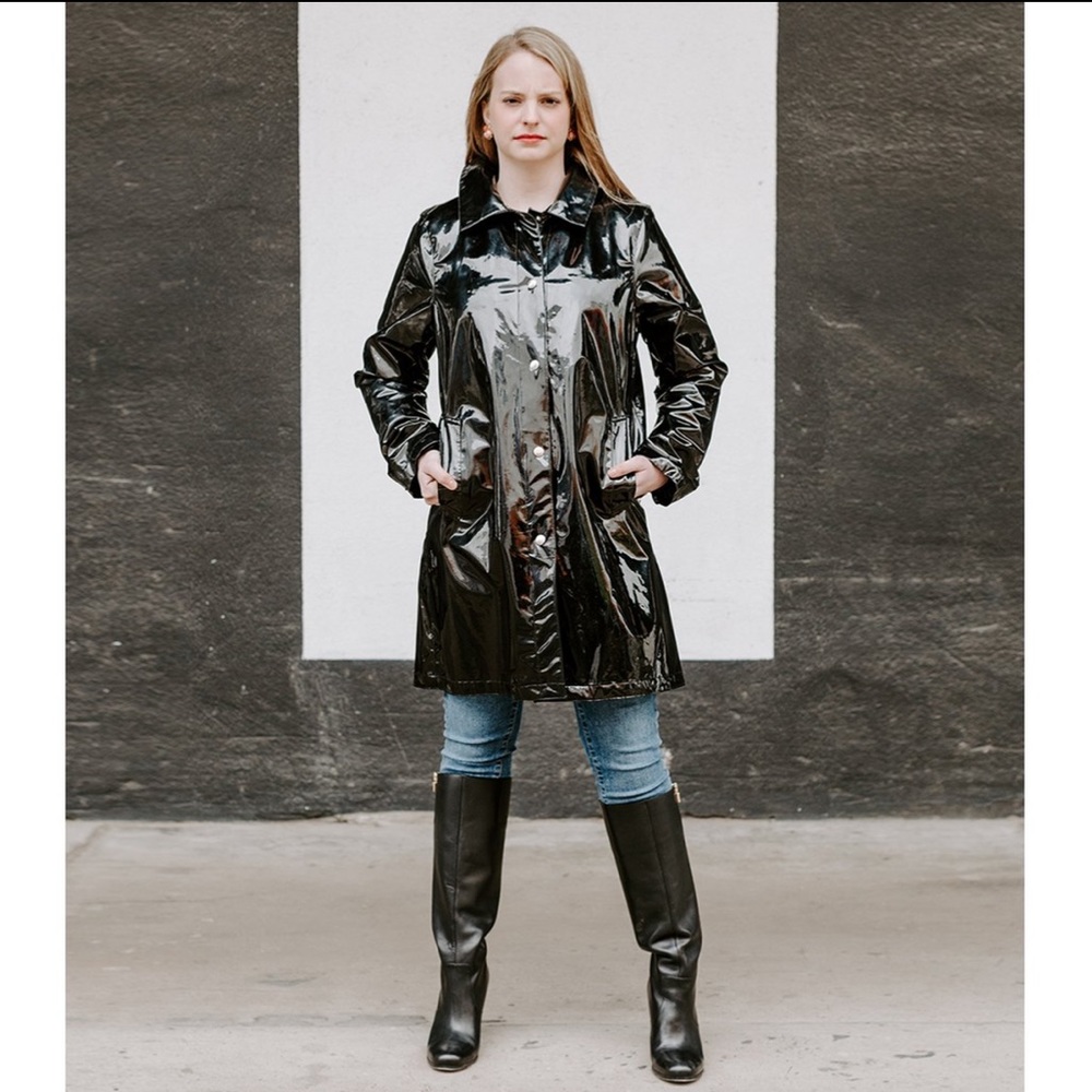 Michael Kors trench coat black patent leather coat